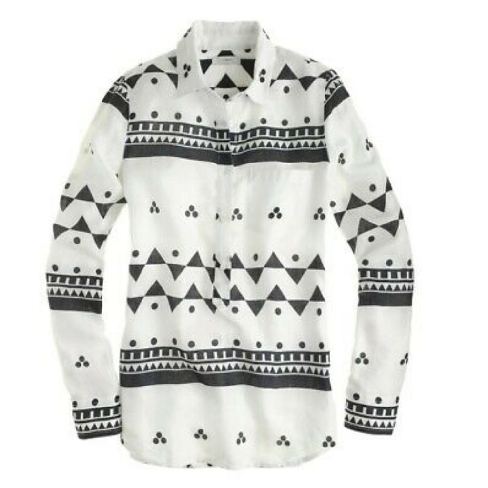 J. Crew 100% Linen Long Sleeve Camp Popover in Roller Girl